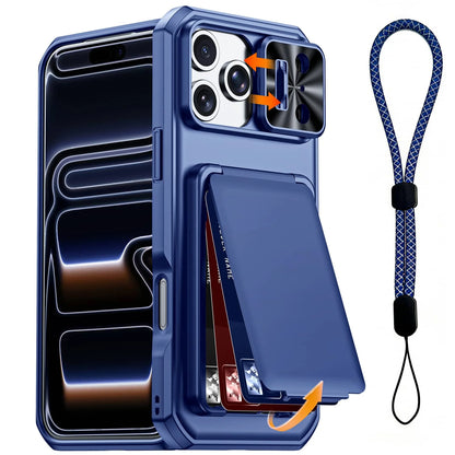 WEFOR for iPhone 18 17 16 15 Pro Max Wallet Card Holder 3-4 Cards Kickstand Slide Camera Cover Wrist Strap Rugged Shockproof
