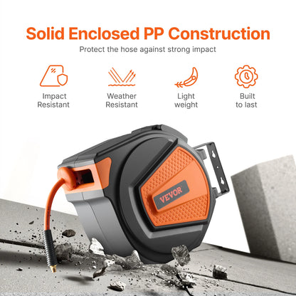 SucceBuy Retractable Air Hose Reel 3/8IN x 65FT Hybrid Air Compressor Hose Reel Auto-Rewind Ceiling/Wall Mount Enclosed PP Reel