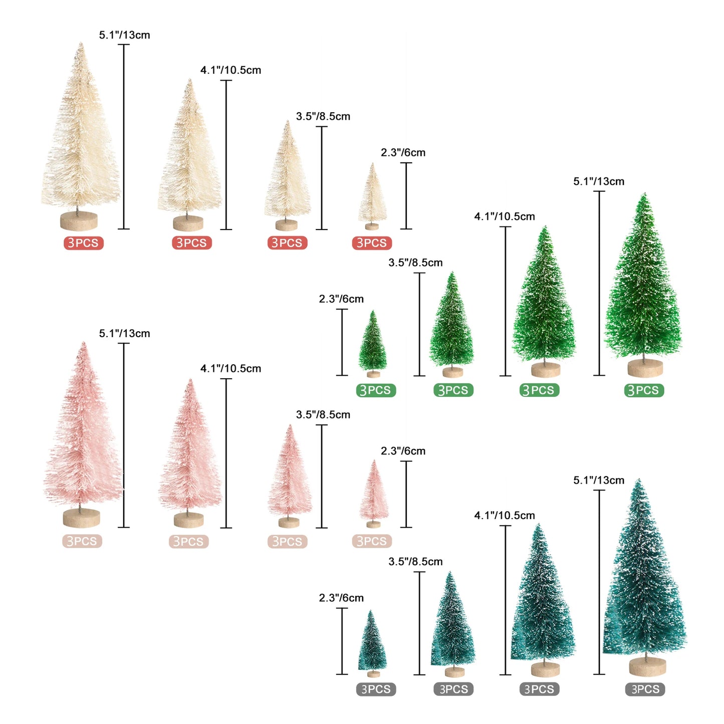 12PCS Artificial Mini Christmas Trees with Wreath Set
