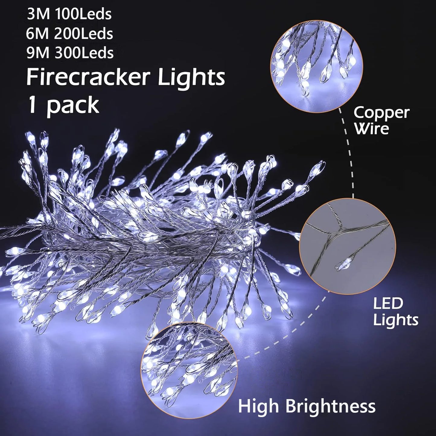 USB LED Firecracker String Lights – 3M / 6M / 9M with Remote Control
