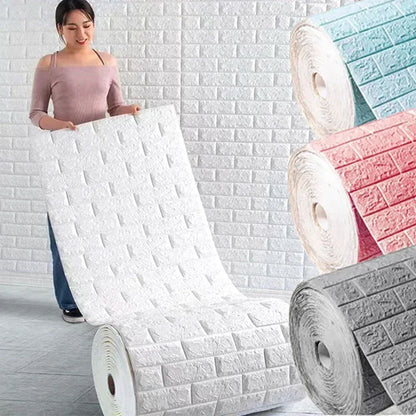 70cmx1m/2m/3m/5m/10m Wallpaper Brick 3D Wall Sticker Foam Self Adhesive DIY Living Room Decor Waterproof Paper - Urbizia