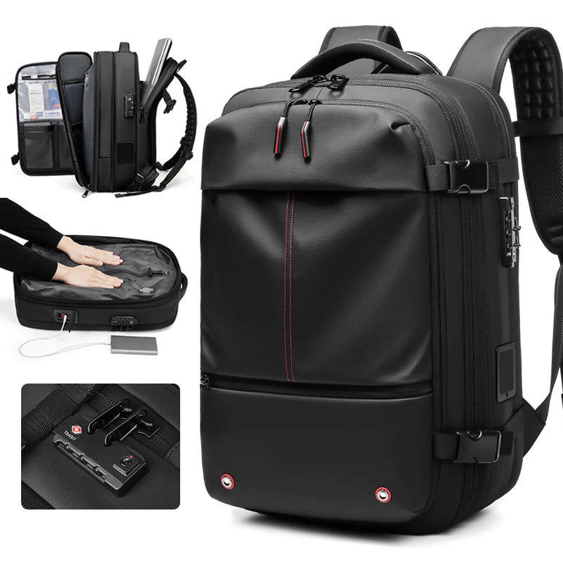 Men Travel Backpack One Click Start Pump Vacuum Compression Laptop Backpack Hiking Business 60L Extended Mountaineering Backpack