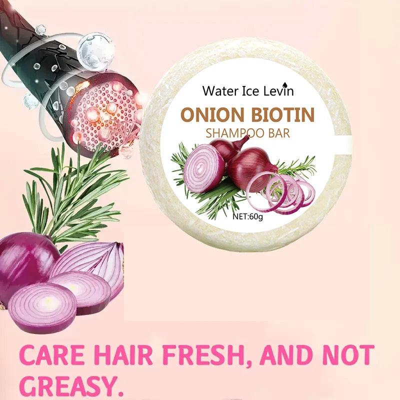 Onion & Biotin Shampoo Bar - 60g, Suitable for All Hair Types, Moisturizing and Smoothing, Rich in Rosemary Extract