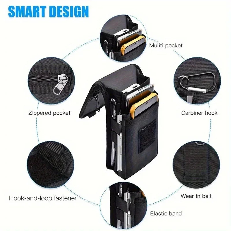 6.3 Inch Multi-Functional Mobile Phone Bag Oxford Fabric Pocket Cell Phone Belt Pouch Case Men's Outdoor Bag for Iphone 16 15