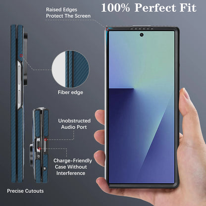 Luxury Ultra Thin Carbon Fiber Leather Phone Case For Samsung Galaxy Z Fold 7 6 5 4 3 Retro Business Magnetic Magsafe Cover