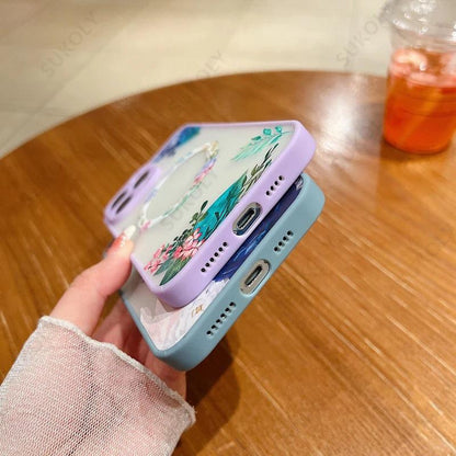 Flower Pattern Case For iPhone 17 16 13 15 Pro Max 14 12 Pro 11 Air Shockproof For Magsafe Charging Iron Ring Matte Phone Cover