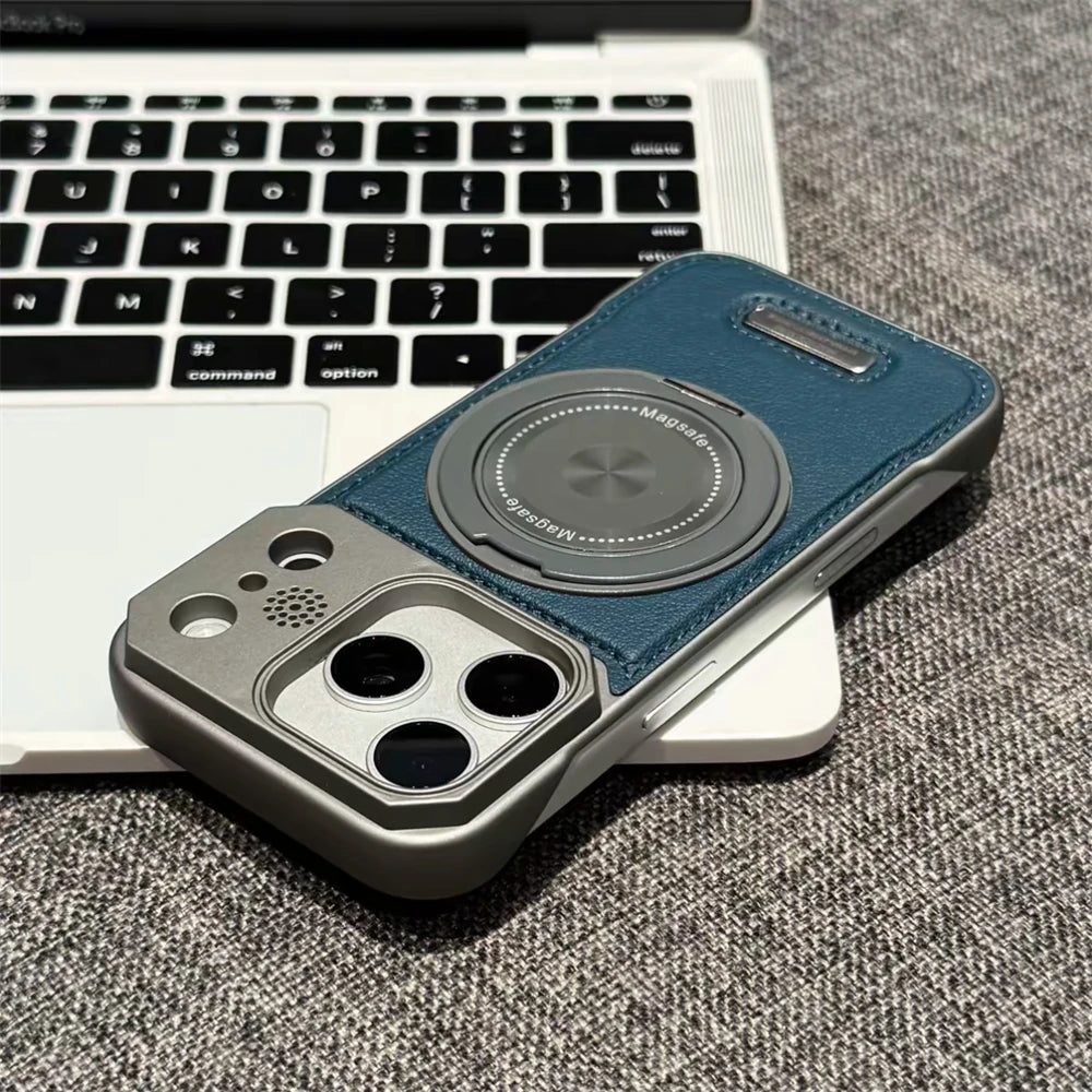 For Magsafe 360 Rotating Bracket Case for iPhone 18 Pro Max 17 16 15 14 13 12 Pro Magnetic Frameless Leather Aromatherapy Cover