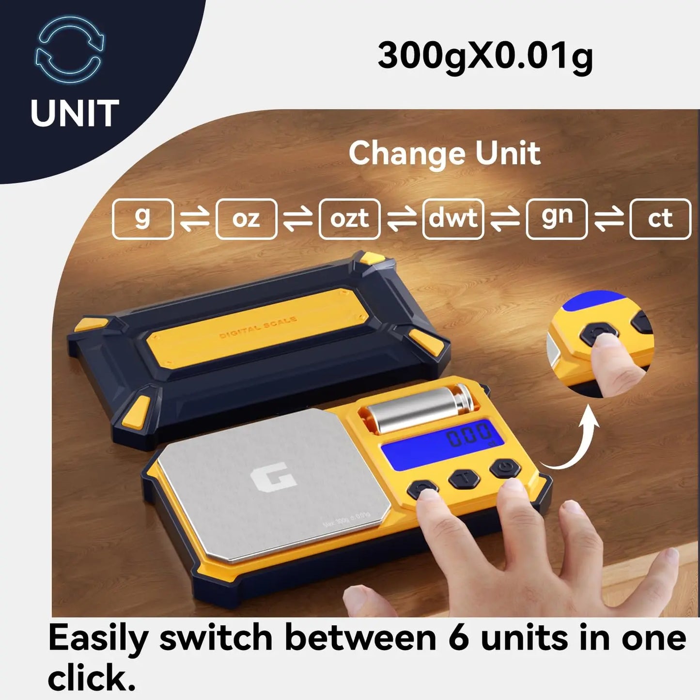 Digital Pocket Gram Scale, Accuracy 300 g X 0.01 g, Small High Precision Portable Digital Weights for Jewelry, Diamonds, Powders