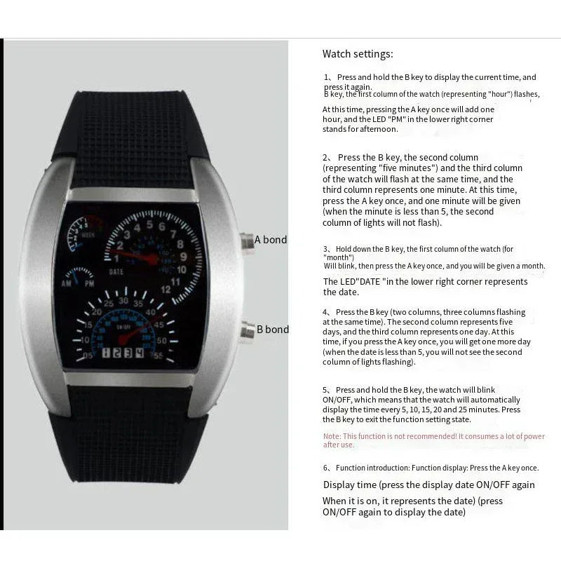 Racing dashboard electronic watch fashion sports aviation LED electronic watch men and women students personalised watch - Urbizia