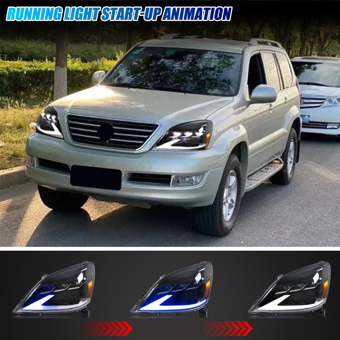 LED Headlights for Lexus GX470 2003-2009 Sequential Turn Signal Start-up Animation DRL Projector Front Lamps Assembly