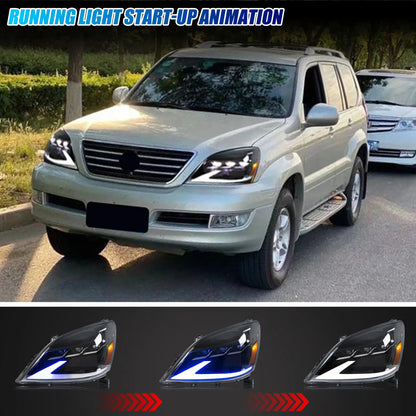 LED Headlights for Lexus GX470 2003-2009 Sequential Turn Signal Start-up Animation DRL Projector Front Lamps Assembly