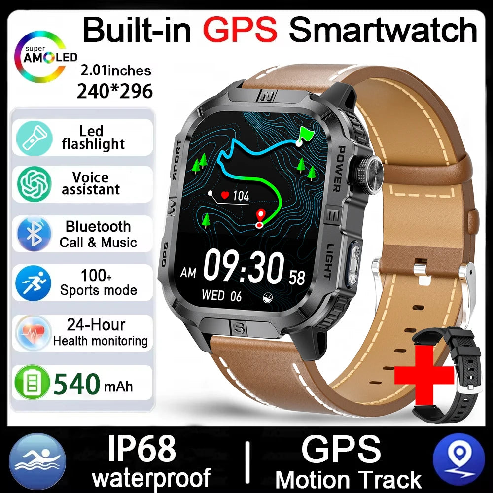 2026 New Outdoor Military Men's Smartwatch Is Equipped With GPS LED Lighting, A Compass, Wireless Communication, IP68 Waterproof