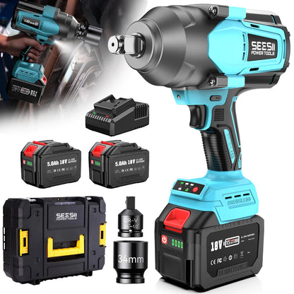 SEESII 2000Nm Electric Impact Wrench High Torque Brushless Cordless Power Impact Gun 3/4" Car Repair For Makita with 6.0Ah Battery