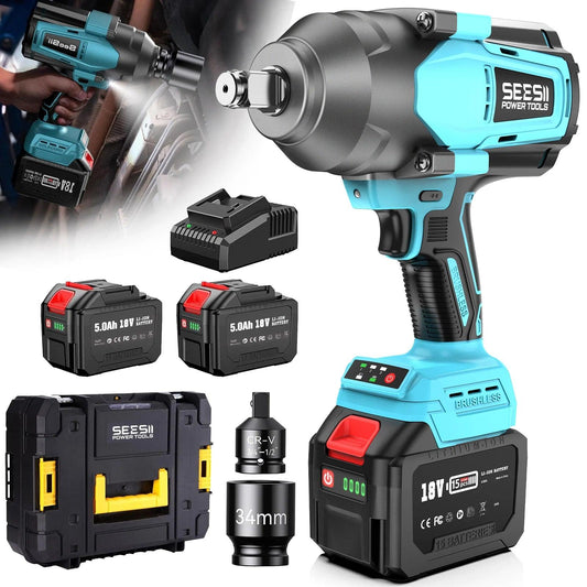 SEESII 2000Nm Electric Impact Wrench High Torque Brushless Cordless Power Impact Gun 3/4" Car Repair For Makita with 6.0Ah Battery