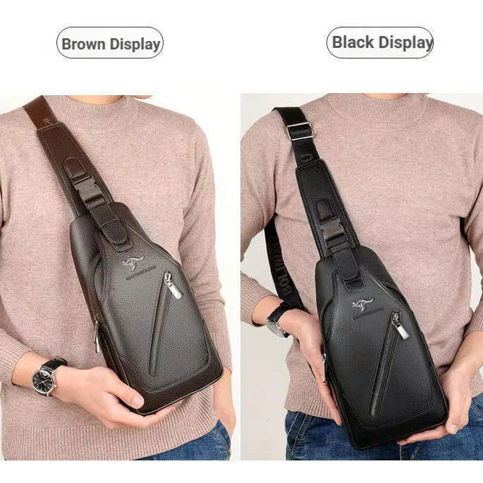 Men's Leather Chest Bag Multi-Function Travel Storage Bag Men's Messenger Bag Hardware Zipper Men's Chest Bag Bag