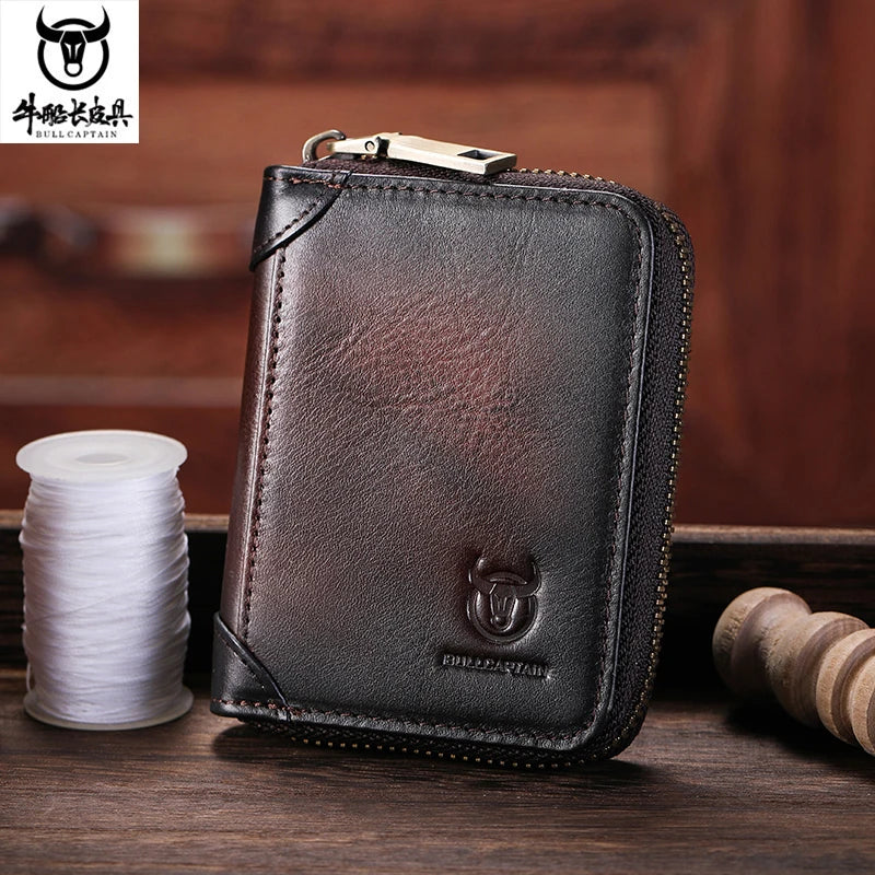 BULLCAPTAIN Genuine Card Bag Men's Casual Business Credit Card Holder Multifunctional RFID Anti-Theft 11 Card Slots Coin Purse