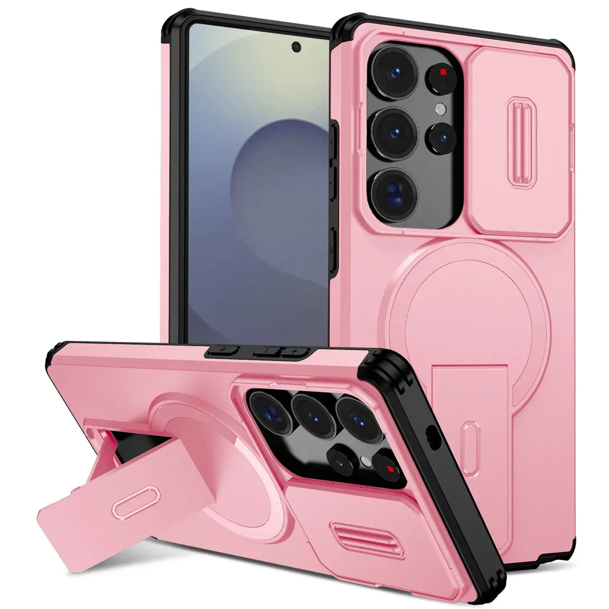 Lens Protect Camera Phone Case for Samsung S25 FE S26 S24 Ultra S23 Plus A37 A57 A17 A36 A56 A16 A55 Magnetic Kickstand Cover
