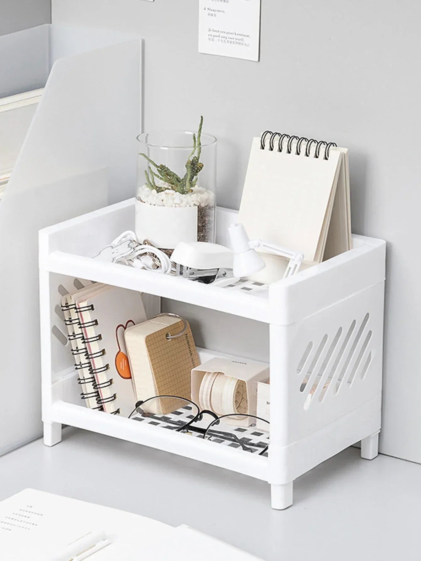 1PC Double Layer PP Desktop Storage Rack – White - Urbizia