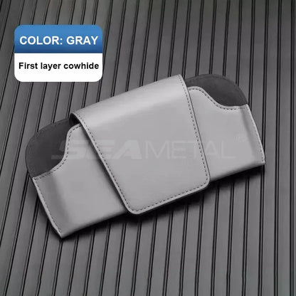 SEAMETAL Cowhide Sun Visor Glasses Holder Premium Leather Wear-Resistant Sunglasses Protective Box Auto Eyeglasses Storage Case - Urbizia