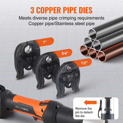 SucceBuy Press Tool 18V Electric Pipe Crimping Tool for 1/2" 3/4" 1" Copper Pipes Press Tool Kit with 3 Jaws 2Pcs Battery Compatible with Propress