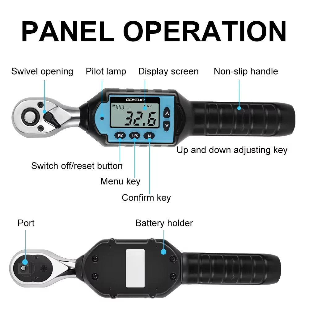 GOYOJO Digital Torque Wrench 1/4 3/8 1/2" Drive, Electric Torque Wrench with Dual Direction Ratchet, Buzzer and LED Alert