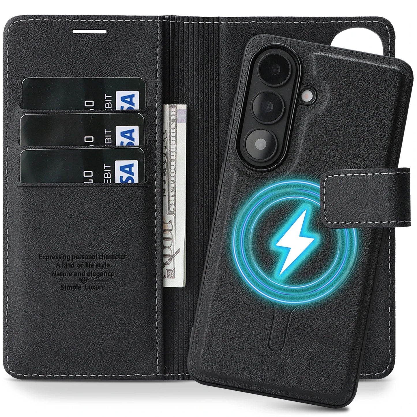 2 In 1 Flip Leather Case for Samsung Galaxy S26 Ultra S25 Plus S24 S23 + S26U S25U S24U Wireless Charging Card Slot Phone Cover