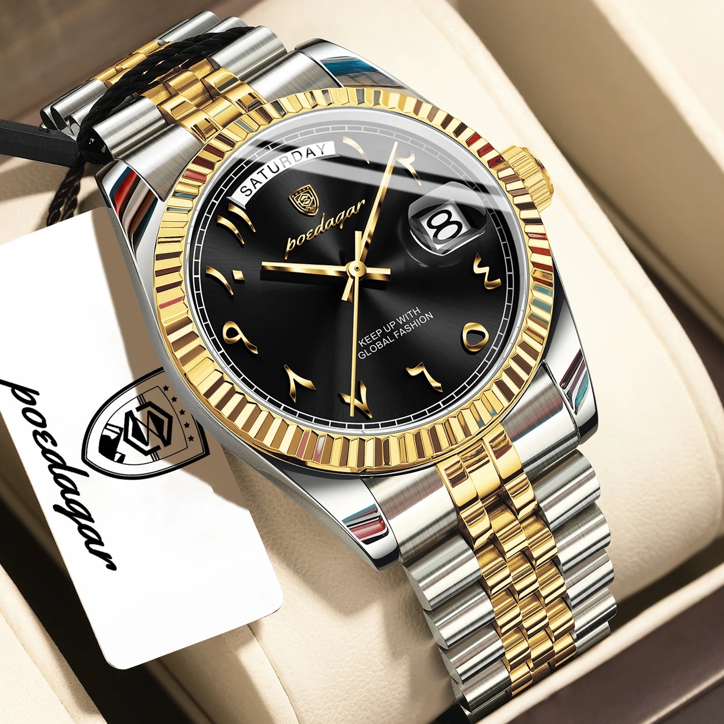 POEDAGAR Top Trendy Man Clock Stainless Steel Waterproof Business Men Watch Date Week Quartz Creative Men's Watches Reloj Hombre