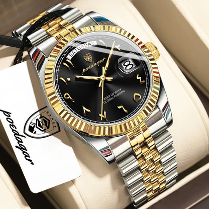 POEDAGAR Top Trendy Man Clock Stainless Steel Waterproof Business Men Watch Date Week Quartz Creative Men's Watches Reloj Hombre