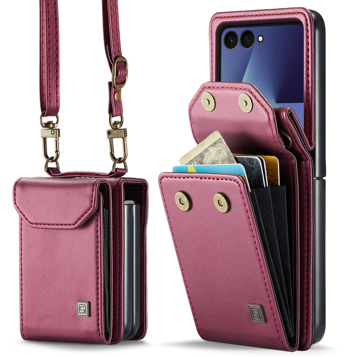 Premium Leather Wallet Card Slots Case for Samsung Galaxy Z Flip7 Flip6 Flip5 Flip7FE Lanyard Crossbody Fashion Protective Cover