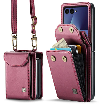 Premium Leather Wallet Card Slots Case for Samsung Galaxy Z Flip7 Flip6 Flip5 Flip7FE Lanyard Crossbody Fashion Protective Cover