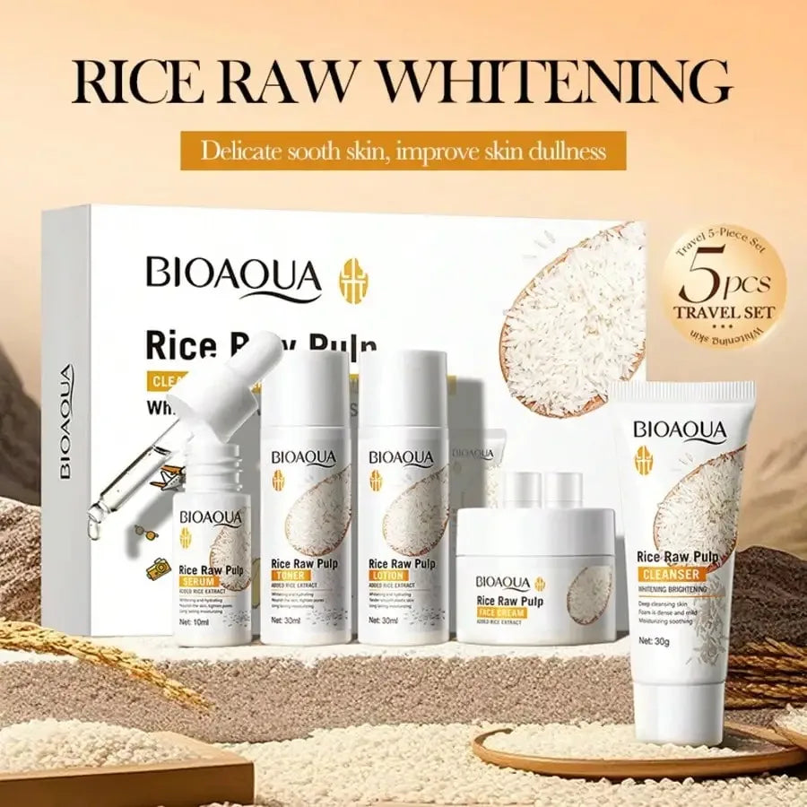 Rice Puree Skin Care Set Whitening Brighten Hydrating Moisturize Soothing Facial Cleanser+Toner+Essence+Lotion+Cream Skincare