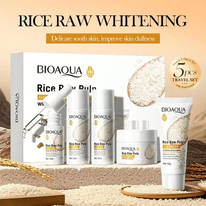 Rice Puree Skin Care Set Whitening Brighten Hydrating Moisturize Soothing Facial Cleanser+Toner+Essence+Lotion+Cream Skincare
