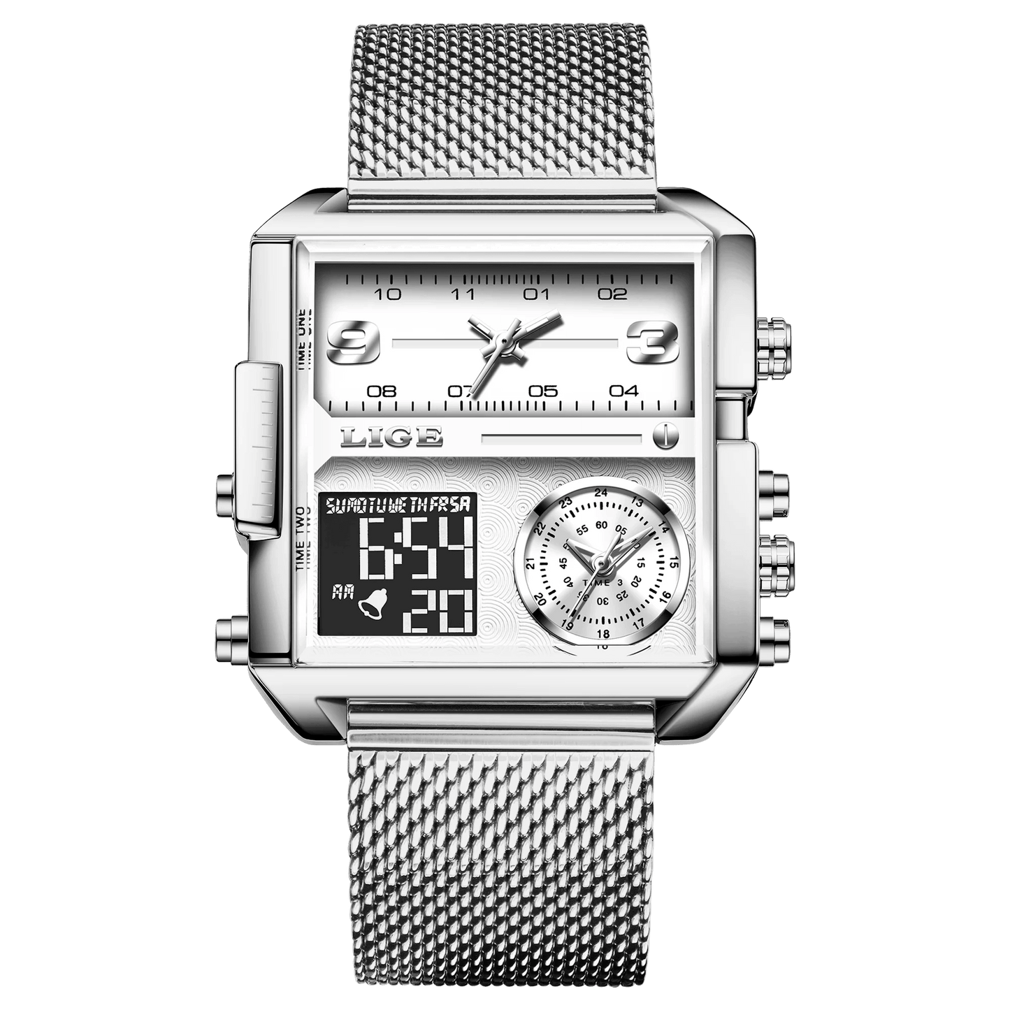 LIGE New Top Brand Luxury Fashion Men Watches Gold Steel Sports Square Digital Analog Big Quartz Watch for Man relogio masculino