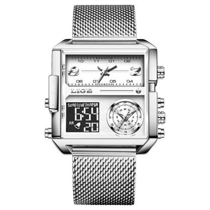 LIGE New Top Brand Luxury Fashion Men Watches Gold Steel Sports Square Digital Analog Big Quartz Watch for Man relogio masculino