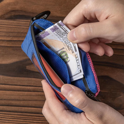 Minimalist RFID Blocking Small Wallet with ID Window,WaterResistant Zip Id Case Wallet with Lanyard Keychain for Cards,Cash