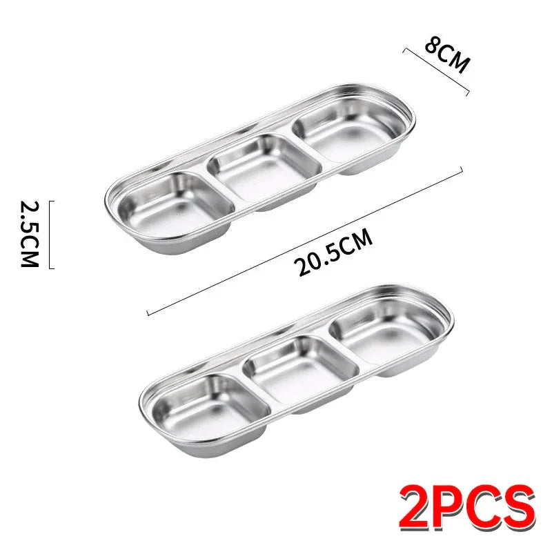 Outdoor Camping Stainless Steel Sauce Plate, Divided Sauce Dip Bowl,1/2/3 Ketchup Sauce Bowl, Picnic Barbecue Sauce Tray