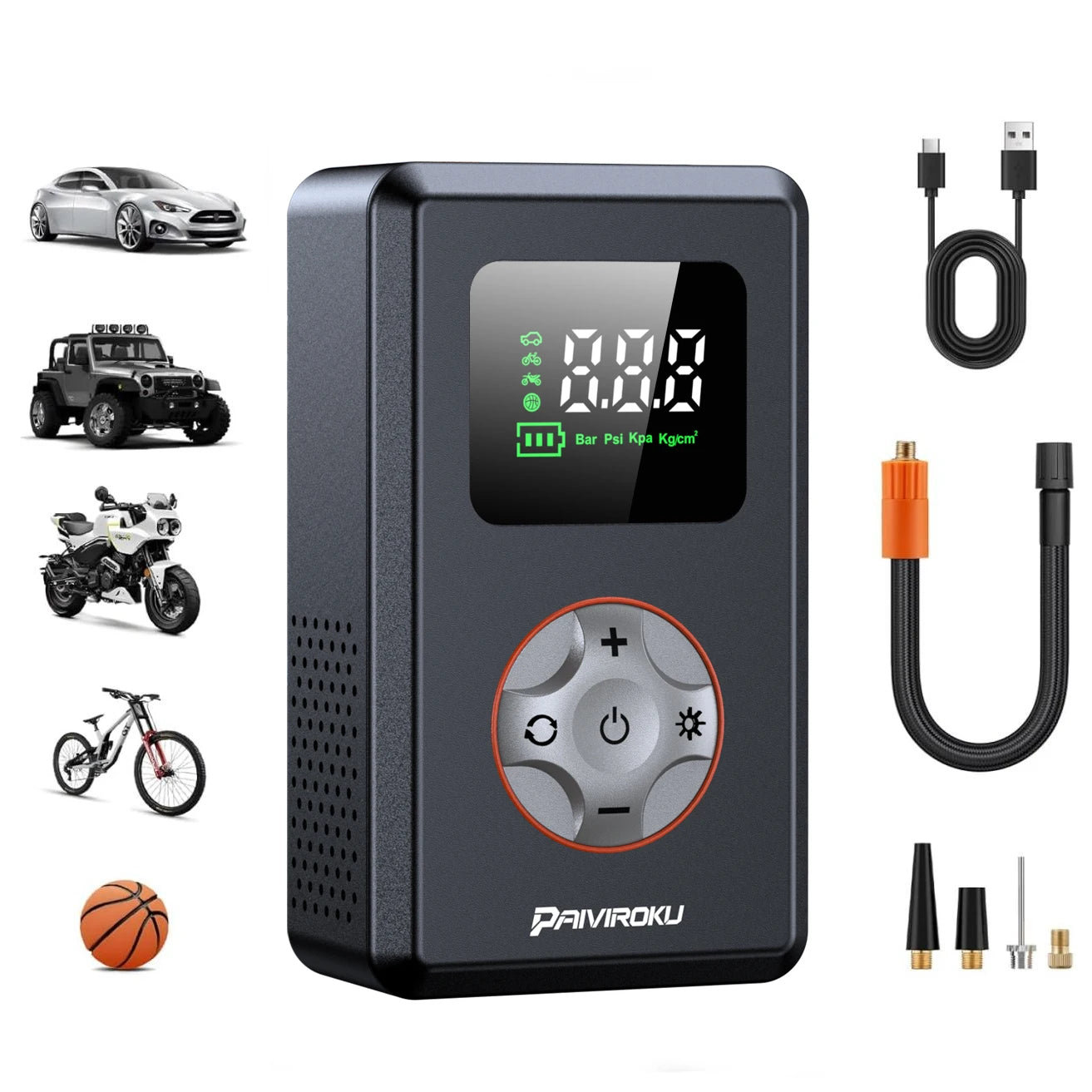 PAIVIROKU Mini Bike Tire Inflator Portable Air Compressor 150PSI Cordless Tire Pump, Air Pump for Car with Pressure Gauge, LED Light