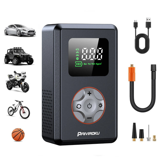PAIVIROKU Mini Bike Tire Inflator Portable Air Compressor 150PSI Cordless Tire Pump, Air Pump for Car with Pressure Gauge, LED Light