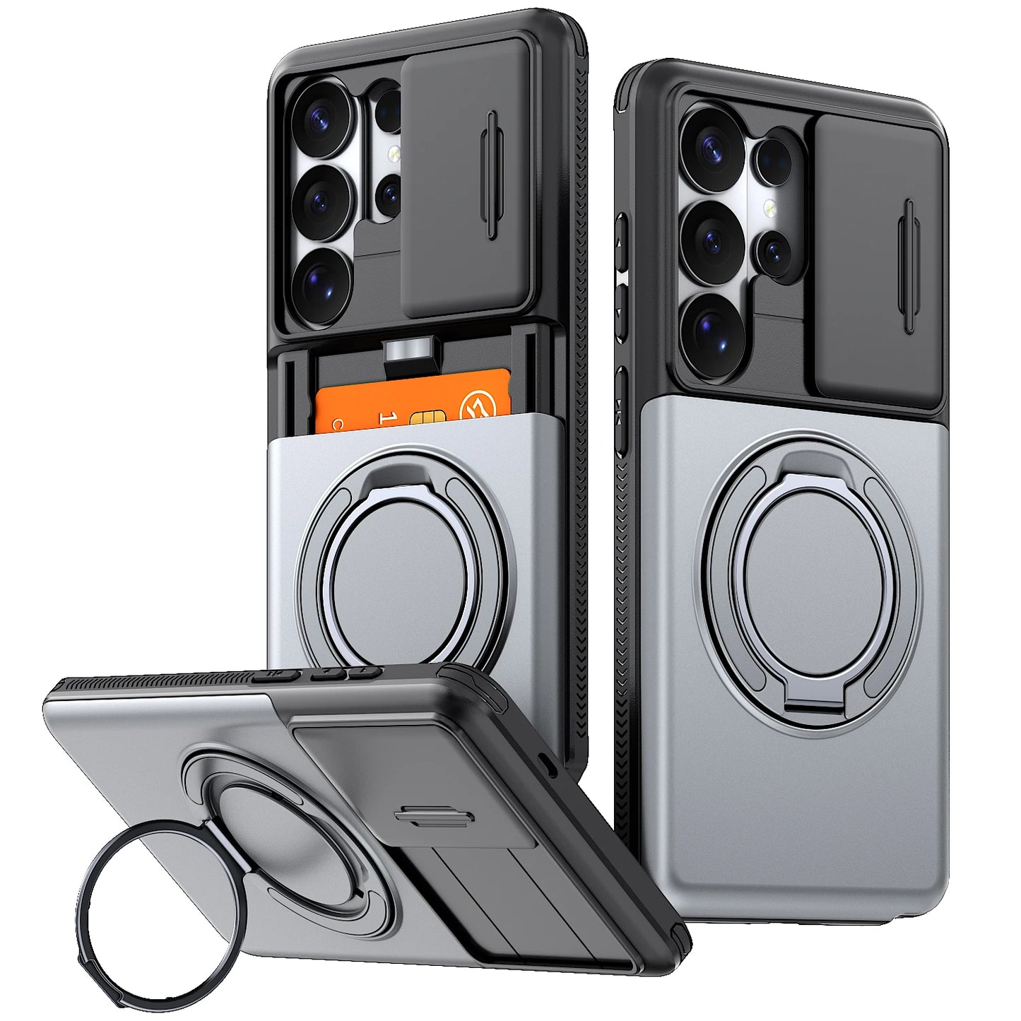 Armor Case For Samsung Galaxy S26 S25 S24 S23 S22 Ultra Plus S25FE S24FE Slide Camera Protect Ring Holder With Card Cover Funda