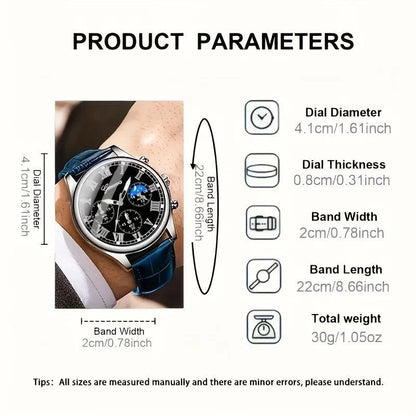 Casual men's quartz watch, fashionable business PU leather watch bracelet combination, suitable for daily use or gift gifts