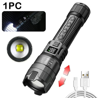 High Power 2000LM LED Flashlight Built-in Battery USB Rechargeable Strong Light Tactical Torch Outdoor Camping Hiking Lantern - Urbizia