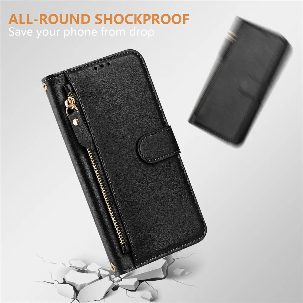 Zipper Leather Phone Wallet Case Book For Samsung Galaxy M62 M56 M55 M54 M53 M52 M36 M35 M34 M33 M32 M15 M12 F16 F06 Flip Cover