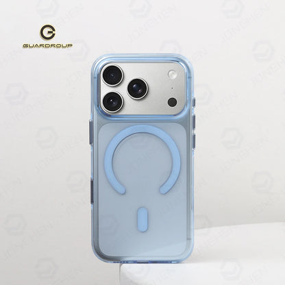 Plum Color Crystal Transparent Magnetic Case For iPhone 16 17 18 Pro Max Shockproof Smooth Clear Camera Button Cover For Magsafe