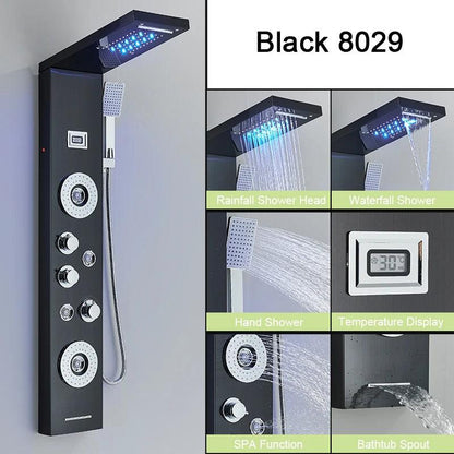 Luxury LED Shower Panel SPA Massage Jet Shower Faucet Bathroom Waterfall Rain Shower Column System Faucet Bathoom