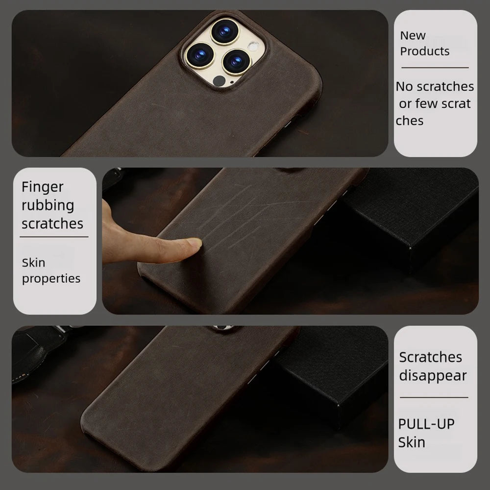 for Magsafe Case for iPhone 15 16 17 18 Pro Max Air Promax 17Pro 16Pro 18Pro Retro Luxury Genuine PULL-UP Leather Back Cover