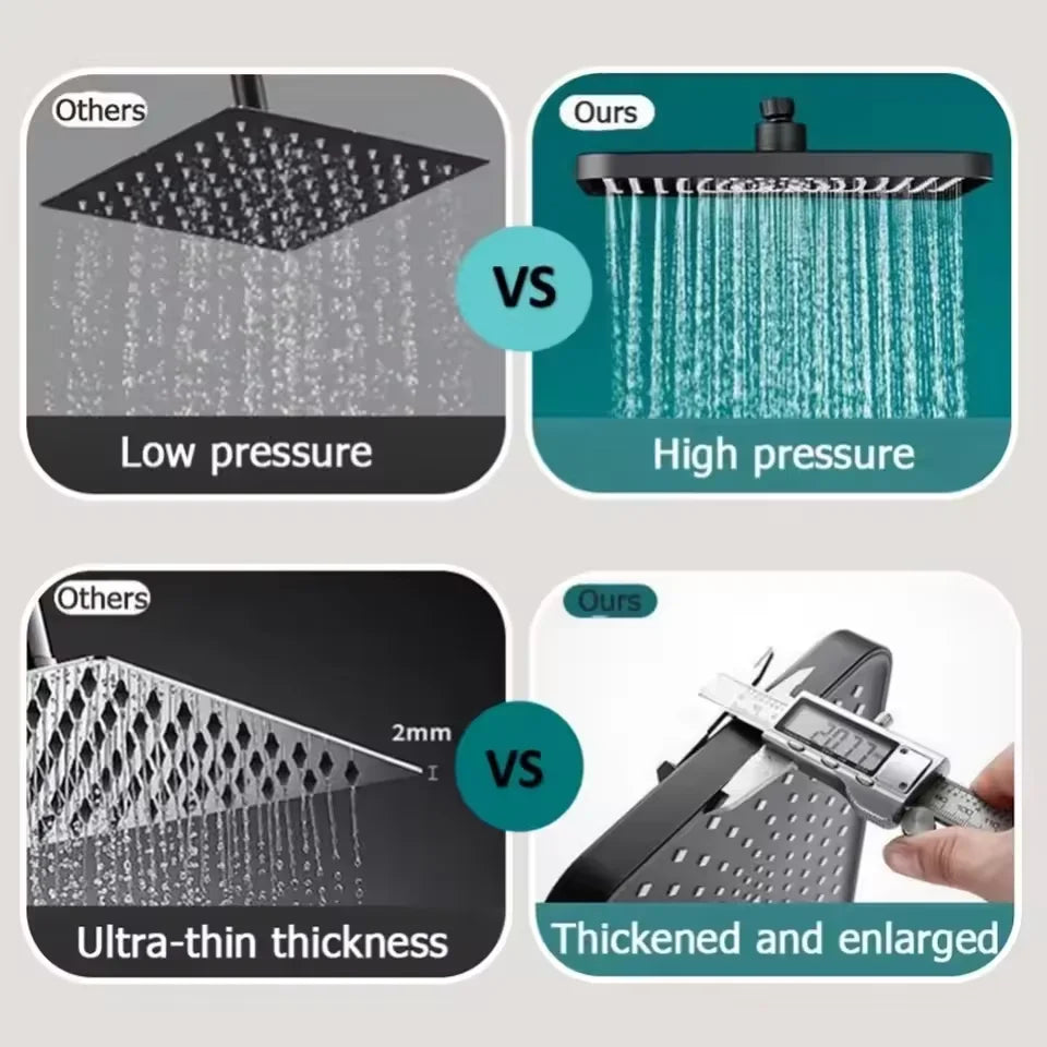 12 Inch ABS High Pressure Rainfall Shower Head Bathroom 360° Adjustable Angle Anti-Clog Nozzle Water Saving Bathroom Accessories