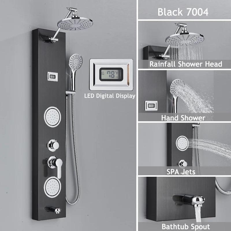 Luxury LED Shower Panel SPA Massage Jet Shower Faucet Bathroom Waterfall Rain Shower Column System Faucet Bathoom