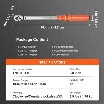 SucceBuy Torque Wrench Set Drive Click Torque Wrench Dual-Direction Adjustable  Mechanical Dual Range Scales Torque Wrench Kit