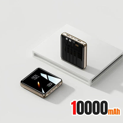 New 500000mAh Mini Power Bank Built-in 4 Cables Large Capacity Super Fast Charging External Battery for IPhone Samsung