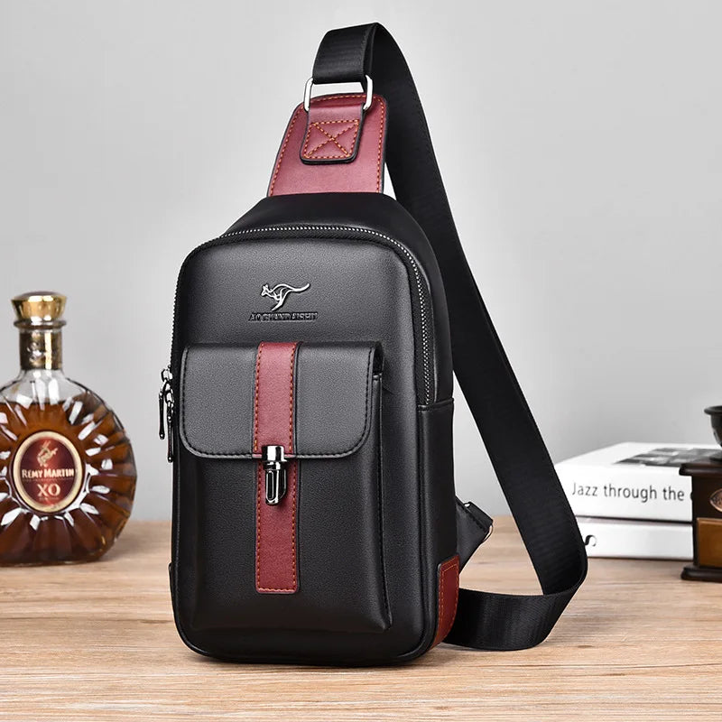 Brand Men's Leather Chest Bag Shoulder Bag Multi-function Cross Body Waterproof Travel Messenger Pack Handbag For Male Female